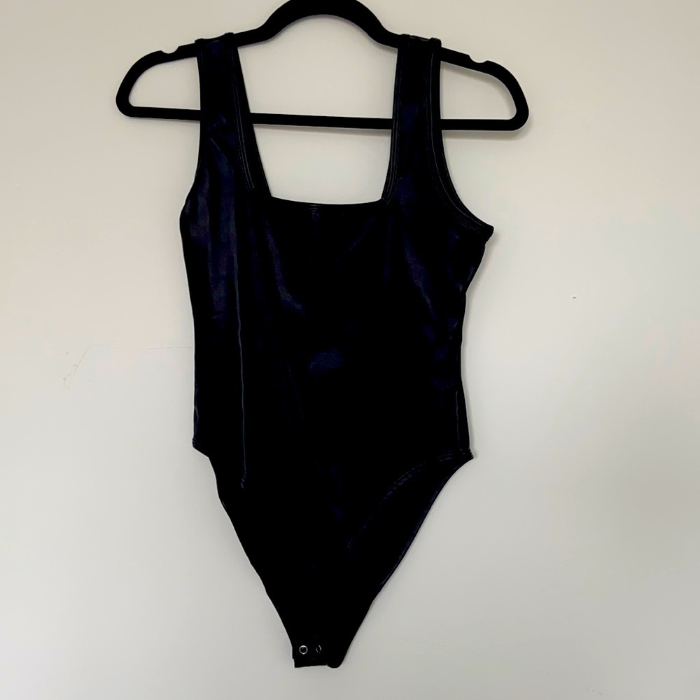 Faux black leather bodysuit